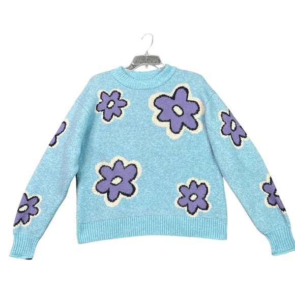 American Eagle Outfitters Sweaters - American Eagle Sweater Womens Small Blue Purple Floral Crewneck Pullover Knit